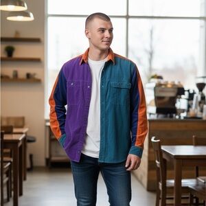 955 Originals Vintage Colorblock Corduroy Button Down Shirt Men’s L